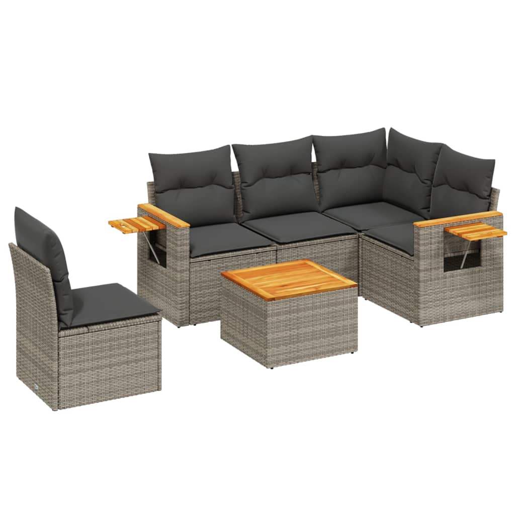 Set Divano da Giardino 6 pz con Cuscini Grigio in Polyrattan - homemem39