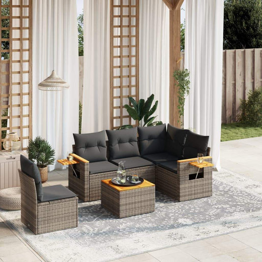 Set Divano da Giardino 6 pz con Cuscini Grigio in Polyrattan - homemem39