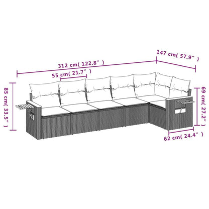 Set Divano da Giardino 6 pz con Cuscini Nero in Polyrattan - homemem39