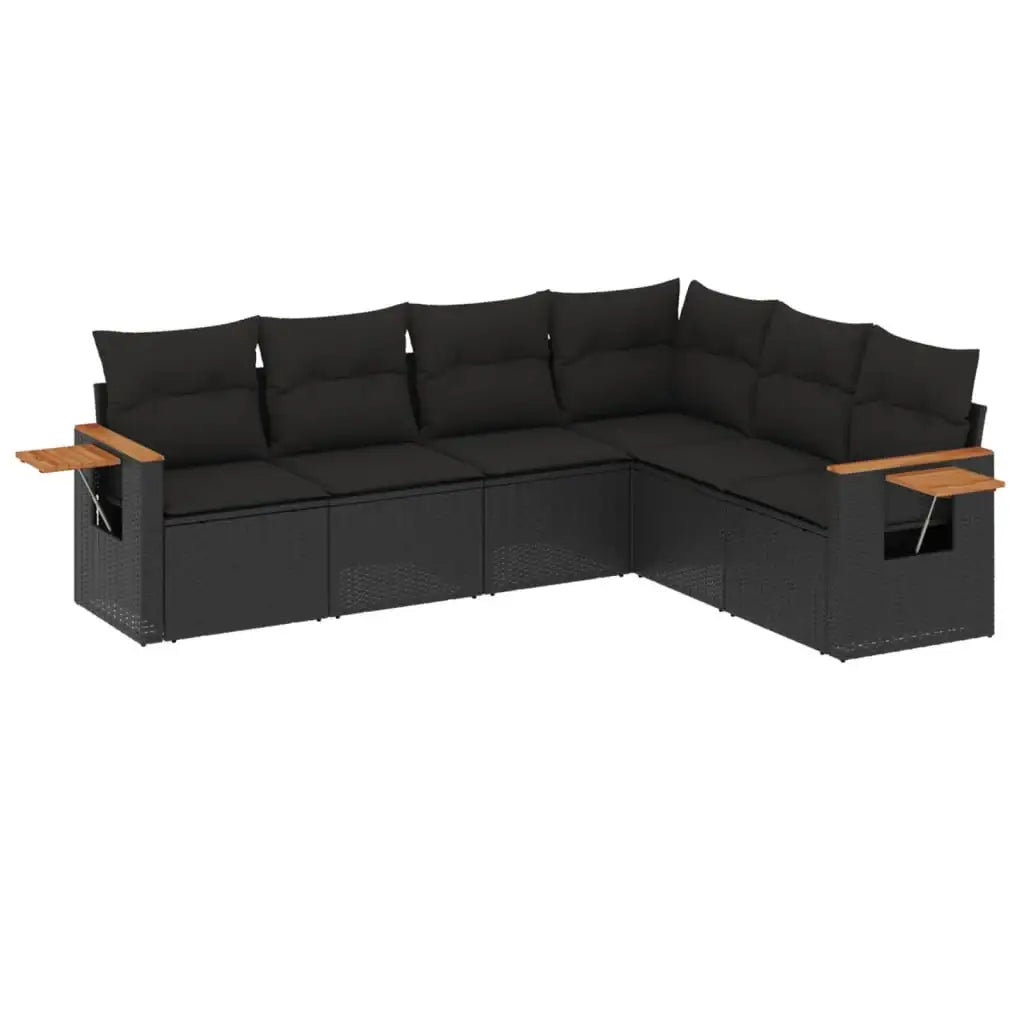Set Divano da Giardino 6 pz con Cuscini Nero in Polyrattan - homemem39