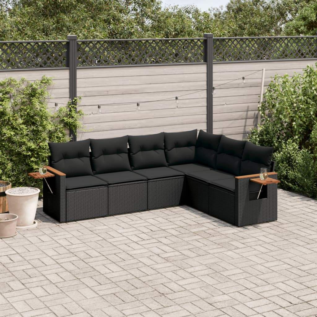 Set Divano da Giardino 6 pz con Cuscini Nero in Polyrattan - homemem39
