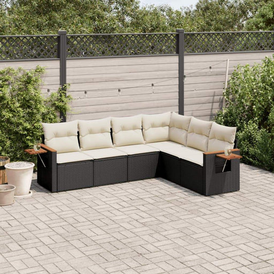 Set Divano da Giardino 6 pz con Cuscini Nero in Polyrattan - homemem39