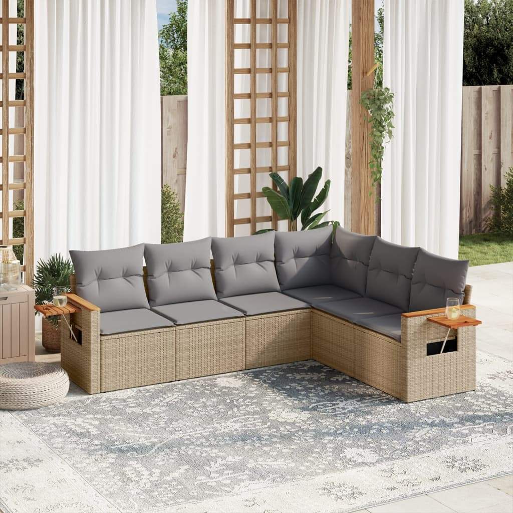 Set Divano da Giardino 6 pz con Cuscini Beige in Polyrattan - homemem39
