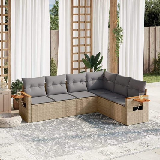 Set Divano da Giardino 6 pz con Cuscini Beige in Polyrattan - homemem39