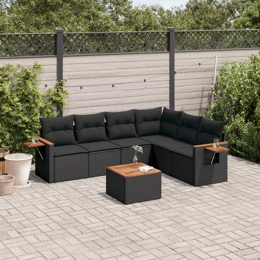 Set Divani da Giardino con Cuscini 7pz Nero Polyrattan - homemem39