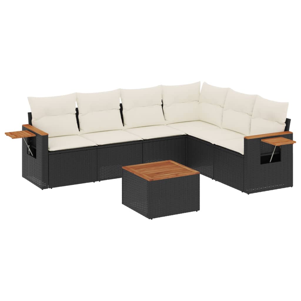 Set Divani da Giardino con Cuscini 7pz Nero Polyrattan