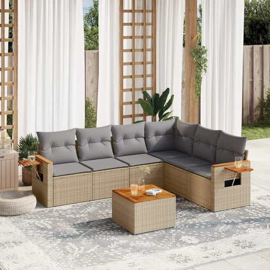 Set Divani da Giardino 7 pz con Cuscini Beige in Polyrattan - homemem39