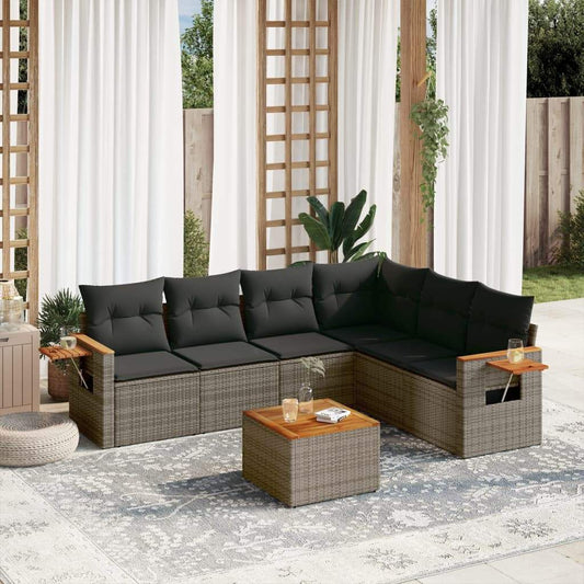 Set Divani da Giardino 7 pz con Cuscini Grigio in Polyrattan - homemem39