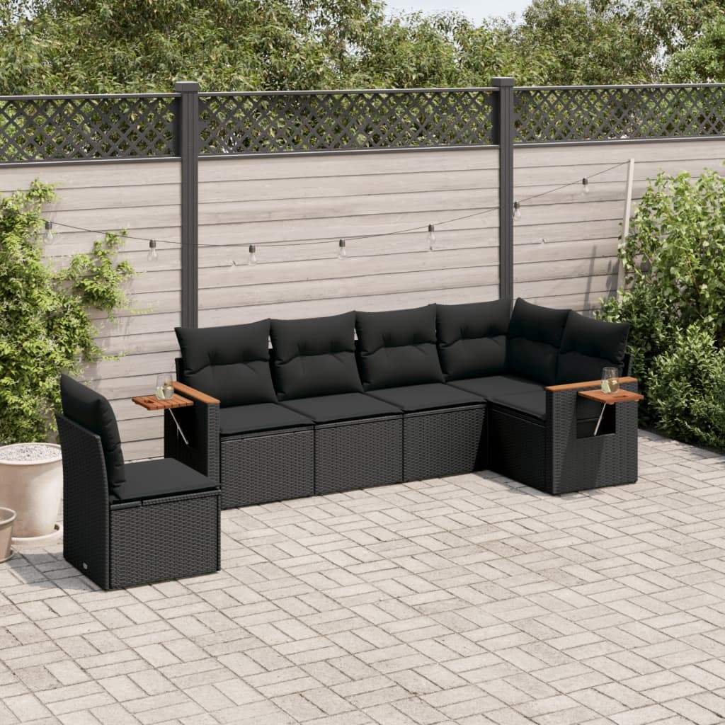 Set Divano da Giardino 6 pz con Cuscini Nero in Polyrattan - homemem39