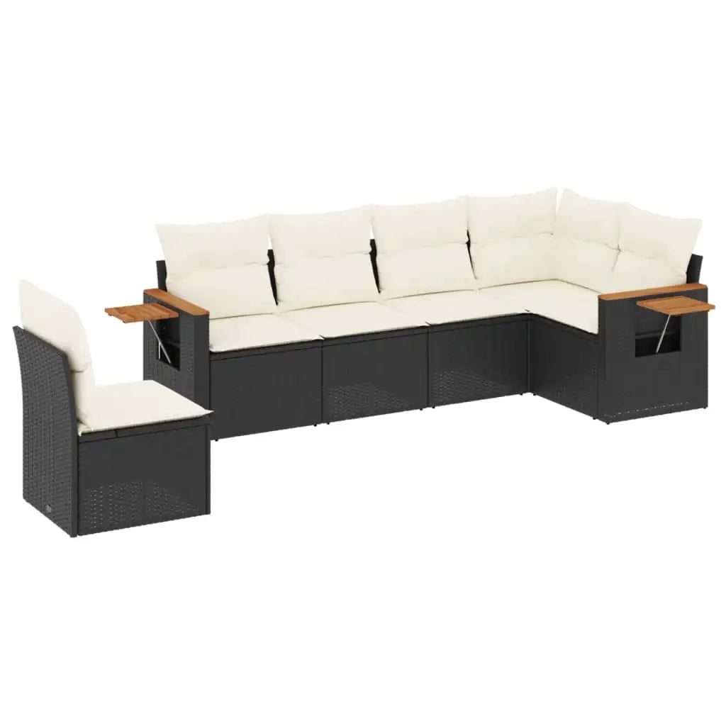 Set Divano da Giardino 6 pz con Cuscini Nero in Polyrattan - homemem39