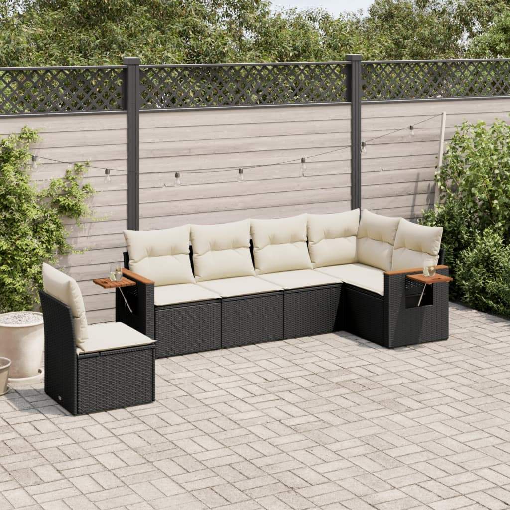 Set Divano da Giardino 6 pz con Cuscini Nero in Polyrattan - homemem39