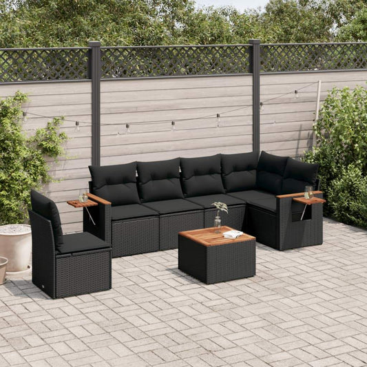 Set Divani da Giardino con Cuscini 7pz Nero Polyrattan - homemem39