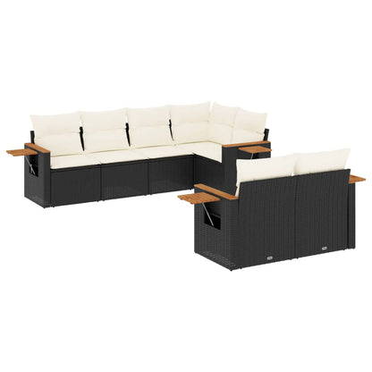 Set Divani da Giardino con Cuscini 7pz Nero Polyrattan | homemem39