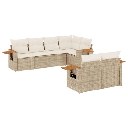 Set Divani da Giardino 7 pz con Cuscini Beige in Polyrattan - homemem39