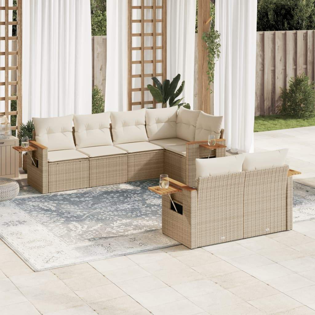 Set Divani da Giardino 7 pz con Cuscini Beige in Polyrattan - homemem39