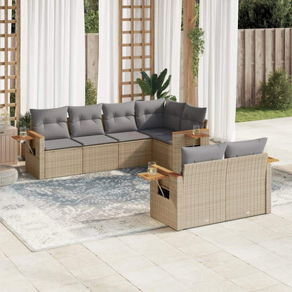 Set Divani da Giardino 7 pz con Cuscini Beige in Polyrattan - homemem39