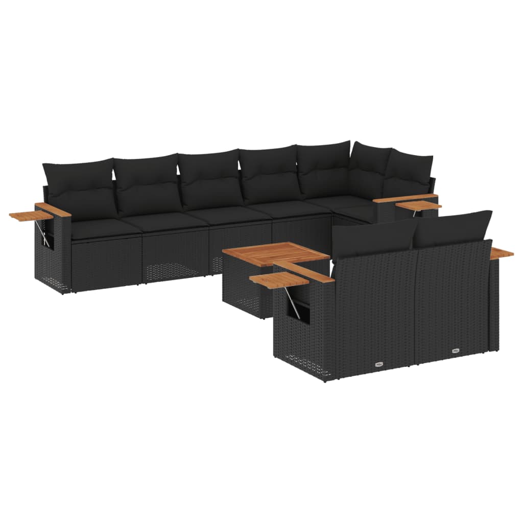 Set Divani da Giardino 9 pz con Cuscini Nero in Polyrattan | homemem39
