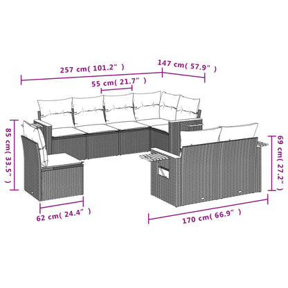 Set Divani da Giardino con Cuscini 8 pz Nero in Polyrattan | homemem39