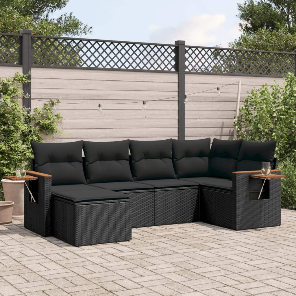 Set Divano da Giardino 6 pz con Cuscini Nero in Polyrattan - homemem39