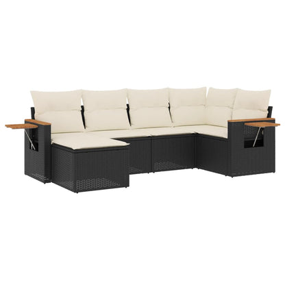Set Divano da Giardino 6 pz con Cuscini Nero in Polyrattan