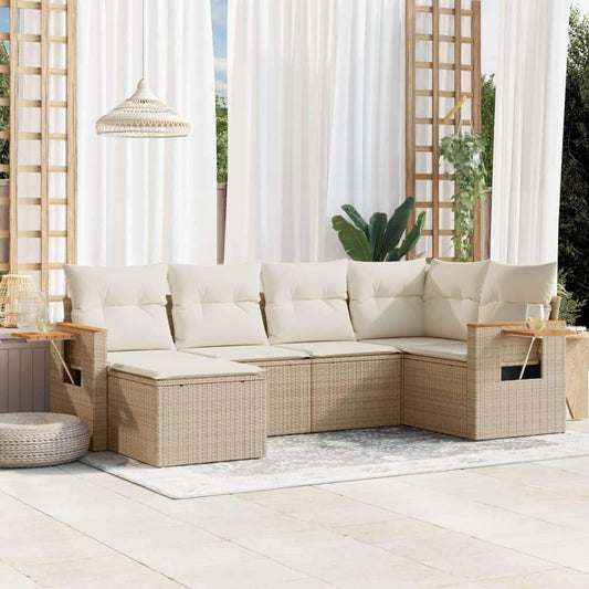 Set Divano da Giardino 6 pz con Cuscini Beige in Polyrattan - homemem39