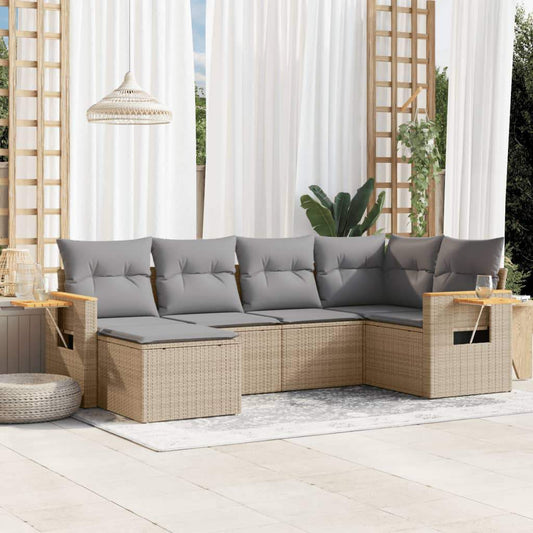 Set Divano da Giardino 6 pz con Cuscini Beige in Polyrattan - homemem39