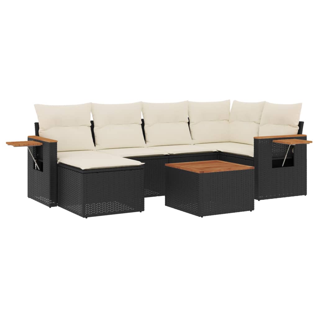 Set Divani da Giardino con Cuscini 7pz Nero Polyrattan