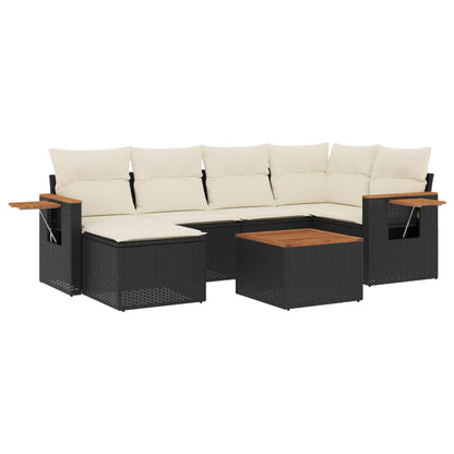 Set Divani da Giardino con Cuscini 7pz Nero Polyrattan