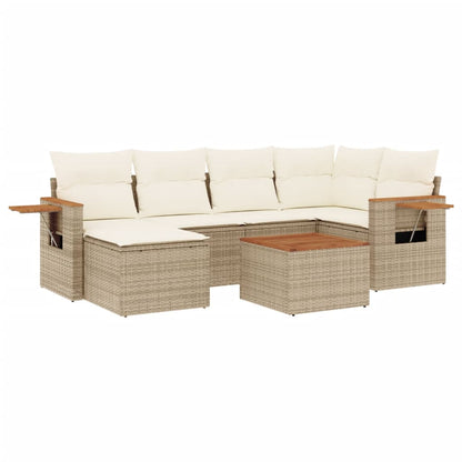 Set Divani da Giardino 7 pz con Cuscini Beige in Polyrattan