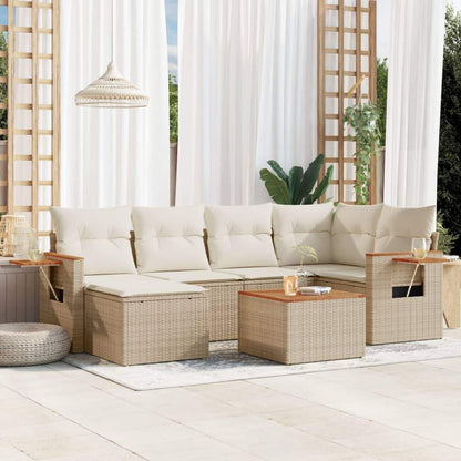 Set Divani da Giardino 7 pz con Cuscini Beige in Polyrattan - homemem39