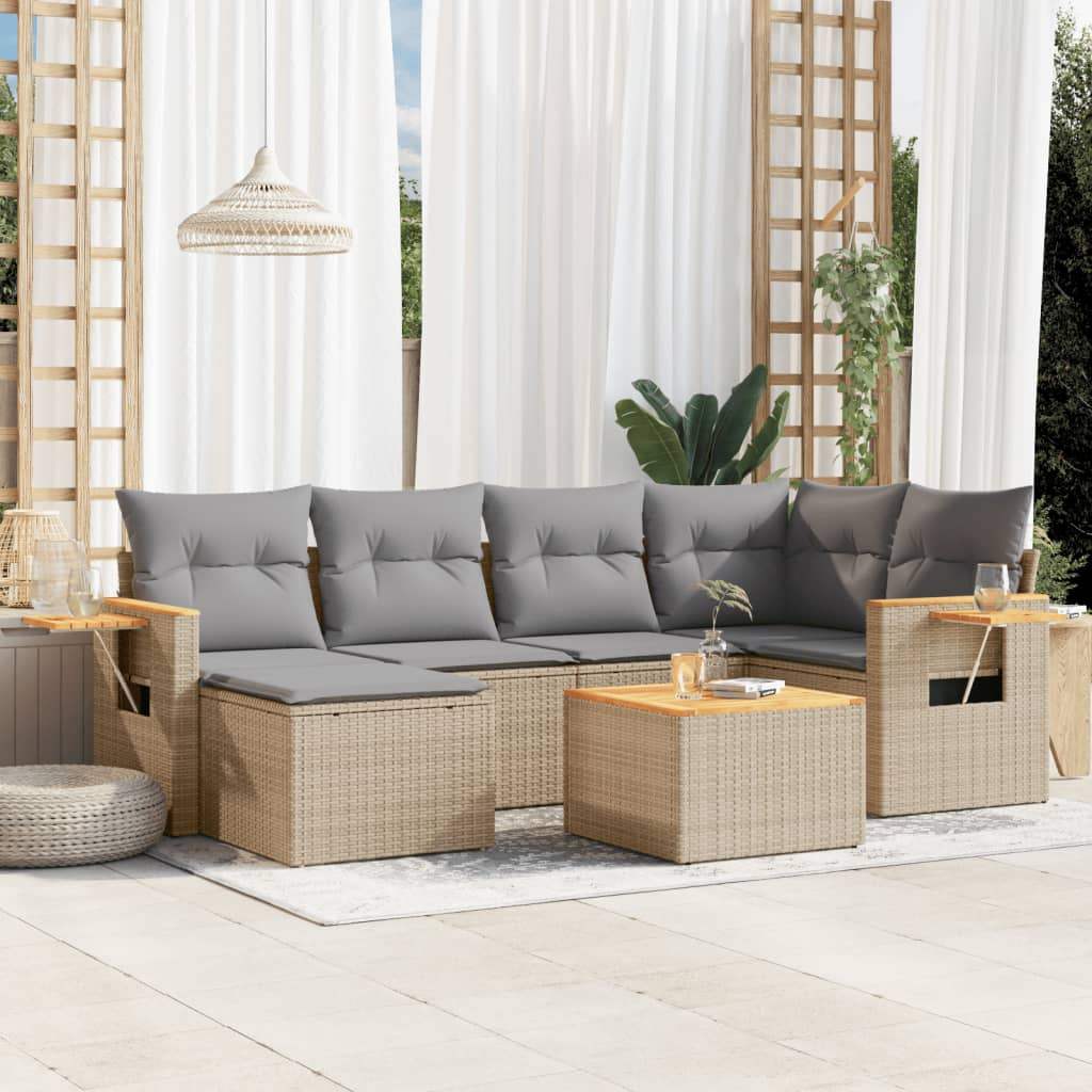 Set Divani da Giardino 7 pz con Cuscini Beige in Polyrattan - homemem39