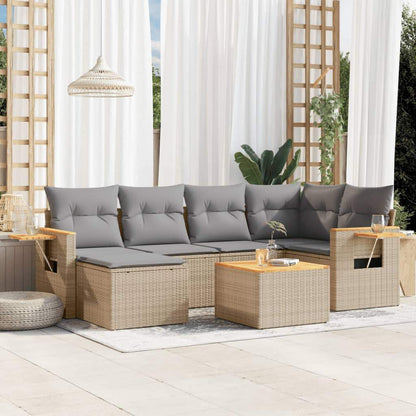 Set Divani da Giardino 7 pz con Cuscini Beige in Polyrattan - homemem39