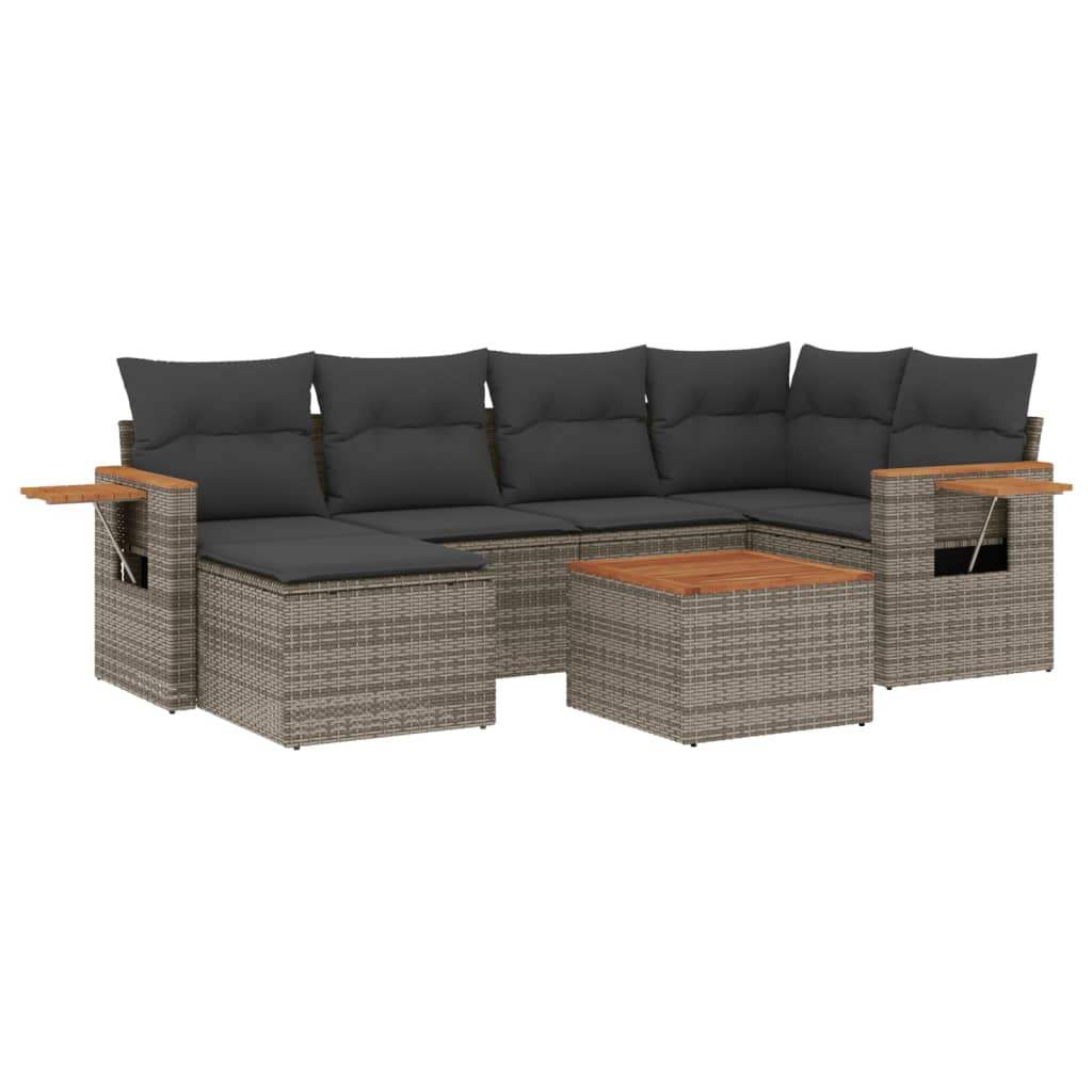 Set Divani da Giardino 7 pz con Cuscini Grigio in Polyrattan - homemem39