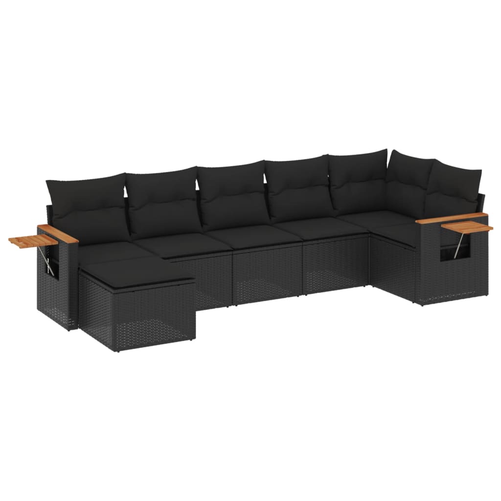 Set Divani da Giardino con Cuscini 7pz Nero Polyrattan | homemem39
