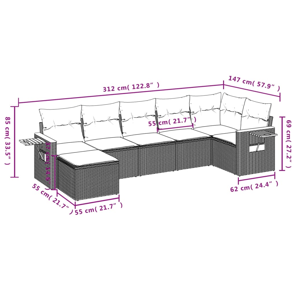 Set Divani da Giardino con Cuscini 7pz Nero Polyrattan | homemem39