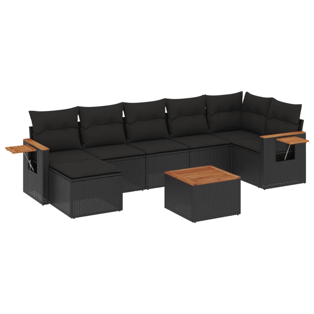 Set Divani da Giardino con Cuscini 8 pz Nero in Polyrattan | homemem39