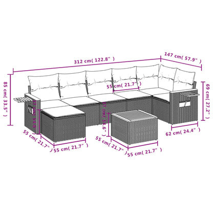 Set Divani da Giardino con Cuscini 8 pz Nero in Polyrattan | homemem39
