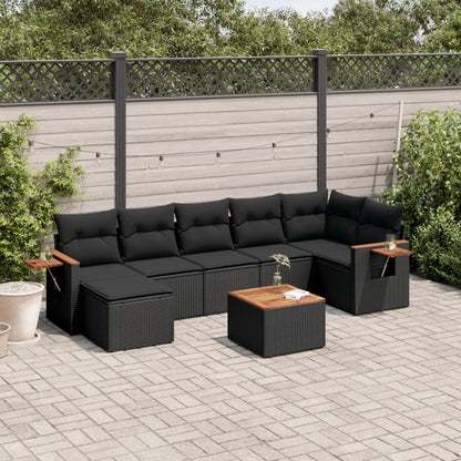 Set Divani da Giardino con Cuscini 8 pz Nero in Polyrattan | homemem39