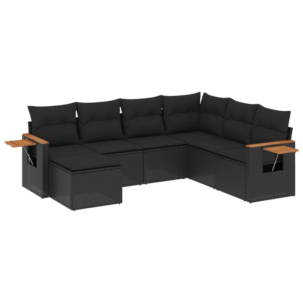 Set Divani da Giardino con Cuscini 7pz Nero Polyrattan | homemem39