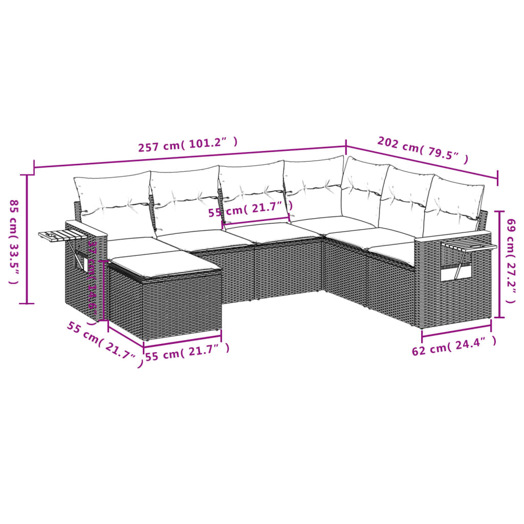 Set Divani da Giardino con Cuscini 7pz Nero Polyrattan | homemem39