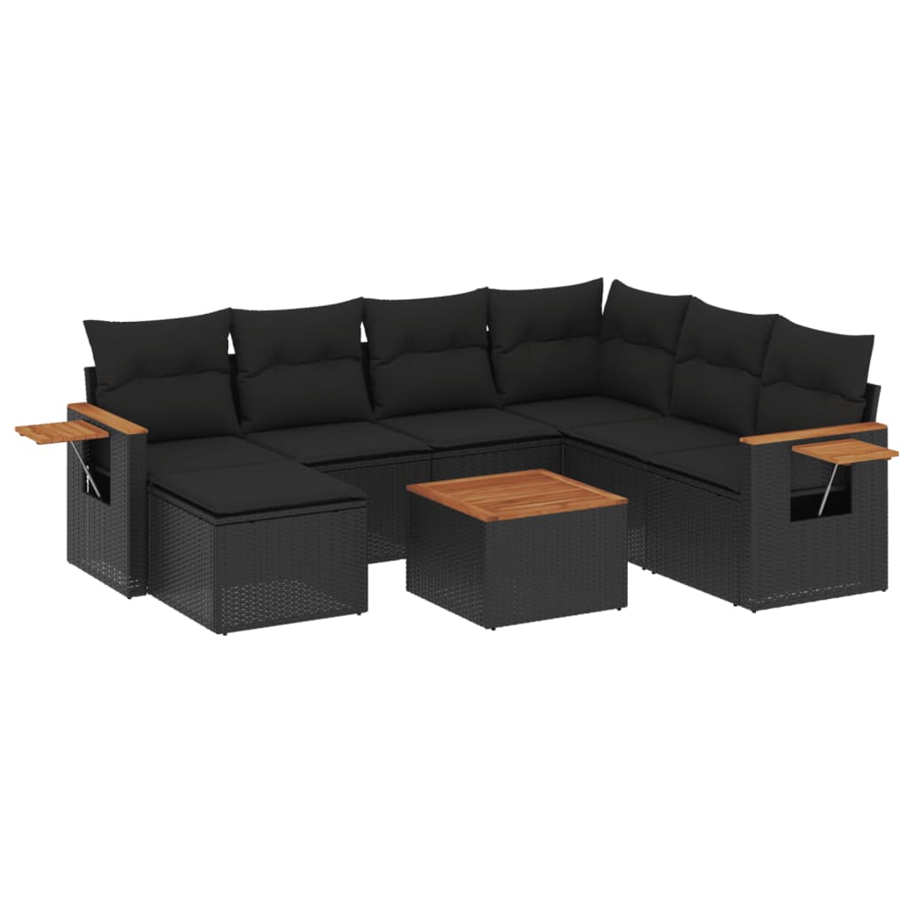 Set Divani da Giardino con Cuscini 8 pz Nero in Polyrattan | homemem39