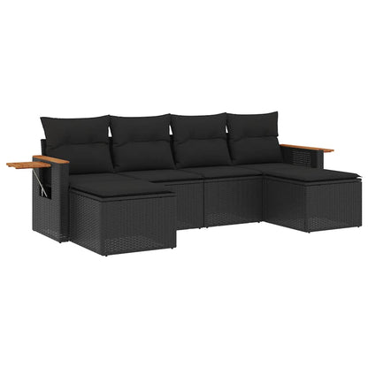 Set Divano da Giardino 6 pz con Cuscini Nero in Polyrattan
