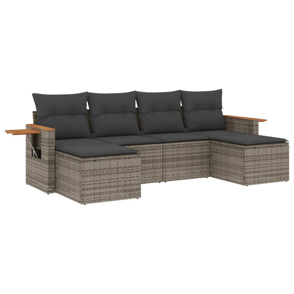 Set Divano da Giardino 6 pz con Cuscini Grigio in Polyrattan - homemem39