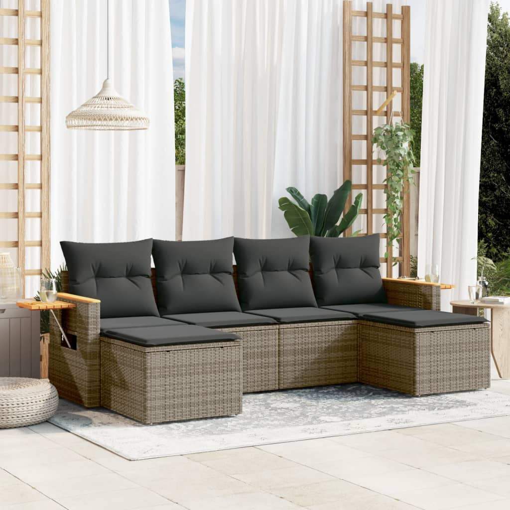 Set Divano da Giardino 6 pz con Cuscini Grigio in Polyrattan - homemem39