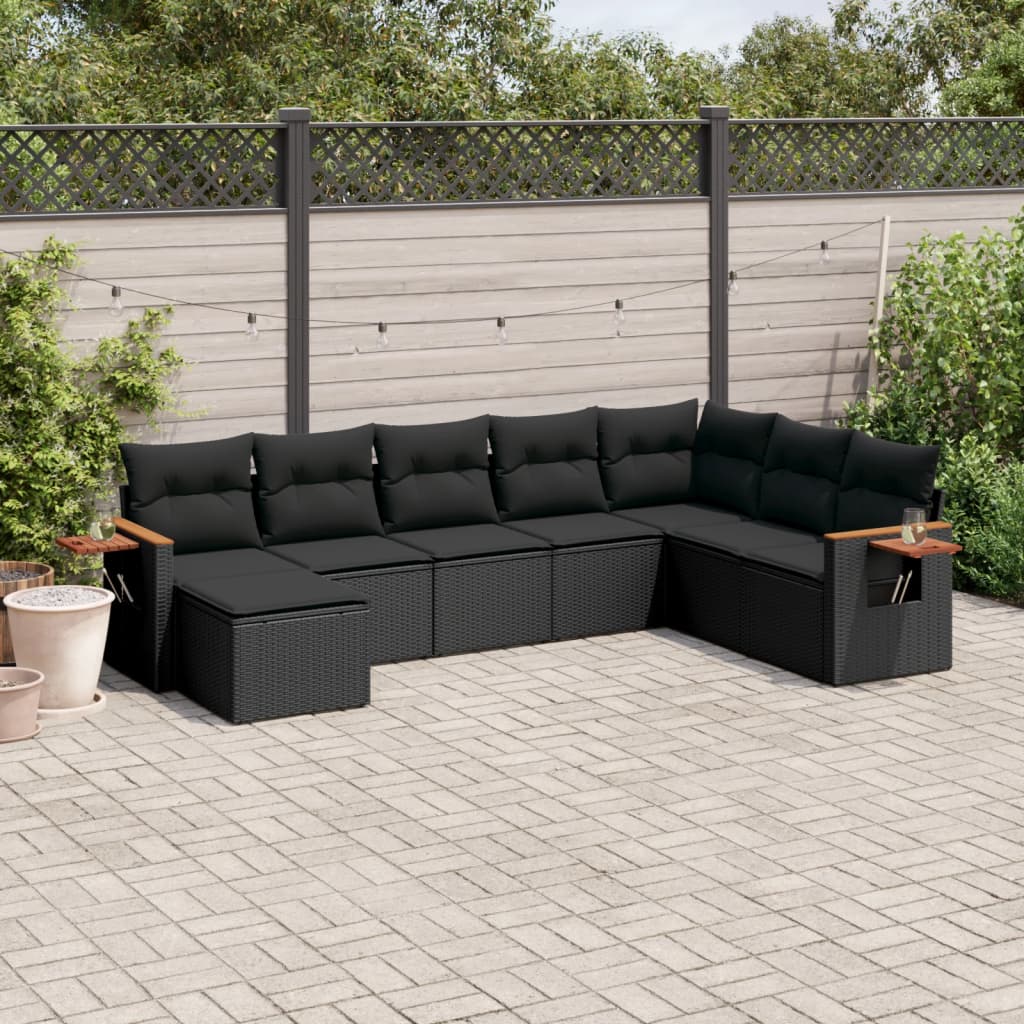 Set Divani da Giardino con Cuscini 8 pz Nero in Polyrattan | homemem39