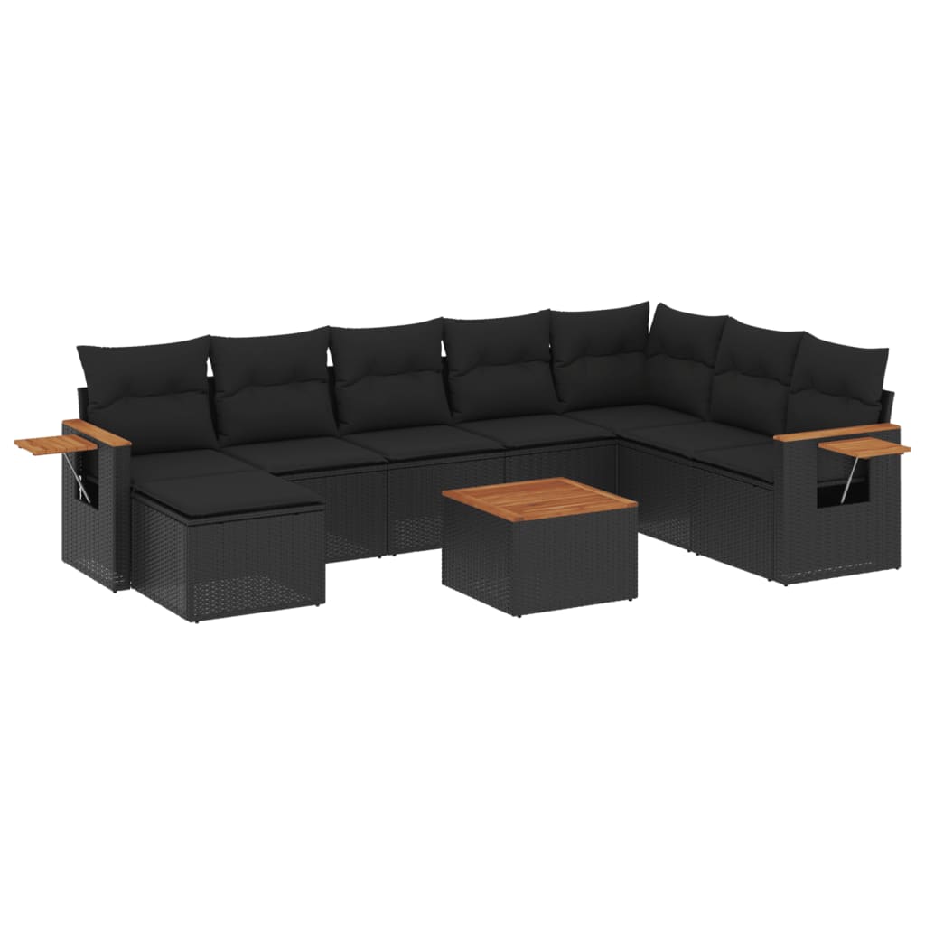 Set Divani da Giardino 9 pz con Cuscini Nero in Polyrattan | homemem39