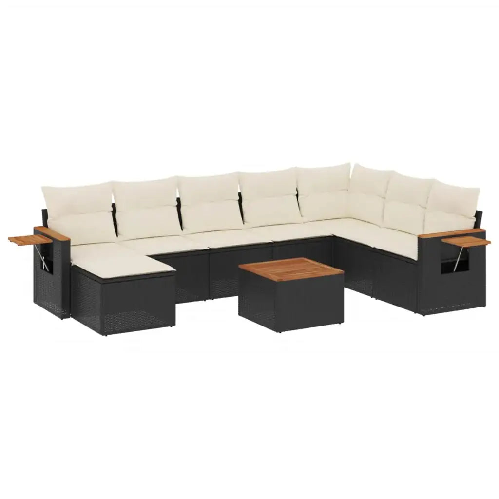 Set Divani da Giardino 9 pz con Cuscini Nero in Polyrattan - homemem39