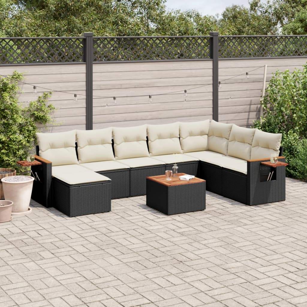Set Divani da Giardino 9 pz con Cuscini Nero in Polyrattan - homemem39