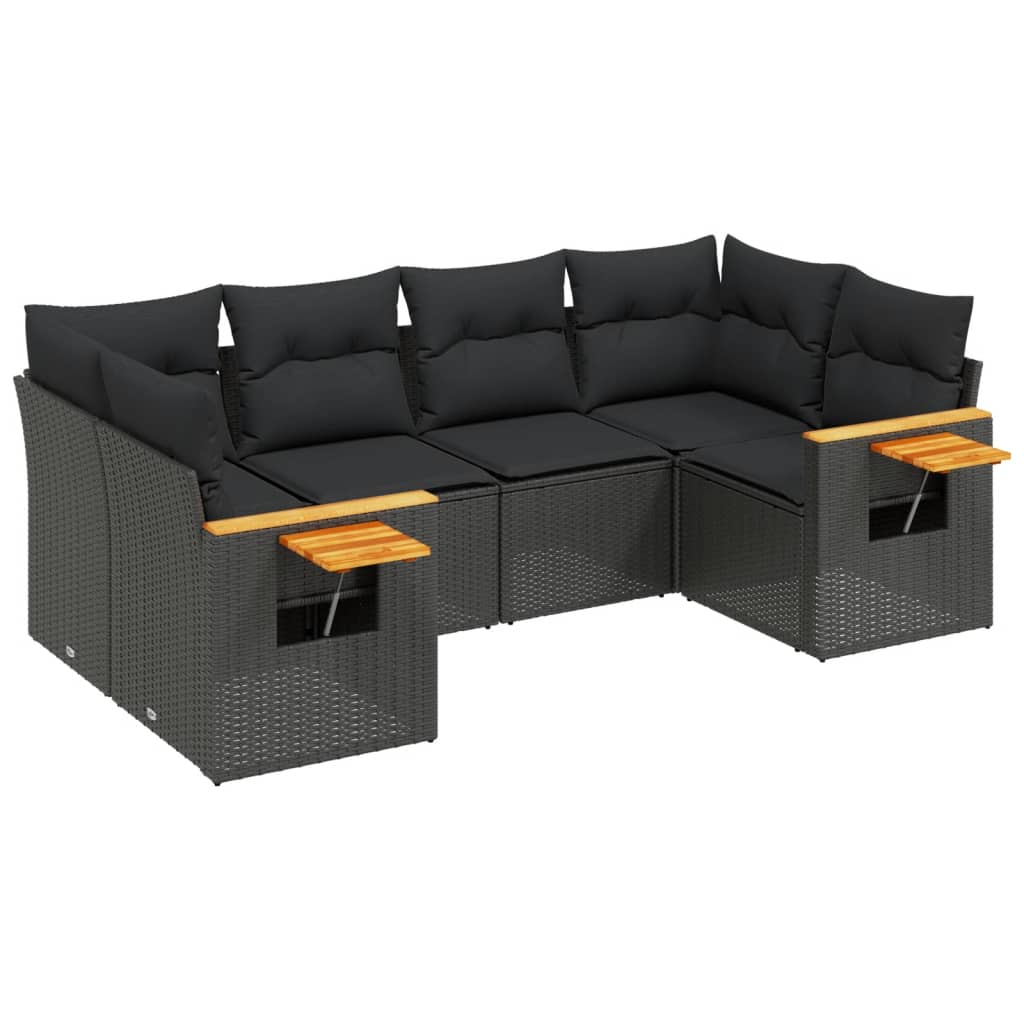 Set Divano da Giardino 6 pz con Cuscini Nero in Polyrattan | homemem39