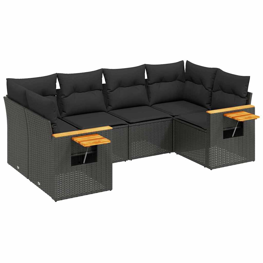 Set Divano da Giardino 6 pz con Cuscini Nero in Polyrattan